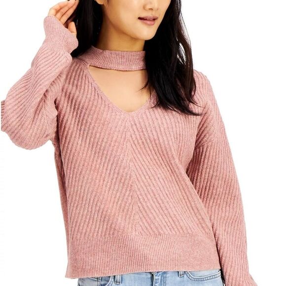 HOOKED UP BY IOT women Juniors' Mossy Choker Sweater rose XS - Picture 8 of 14